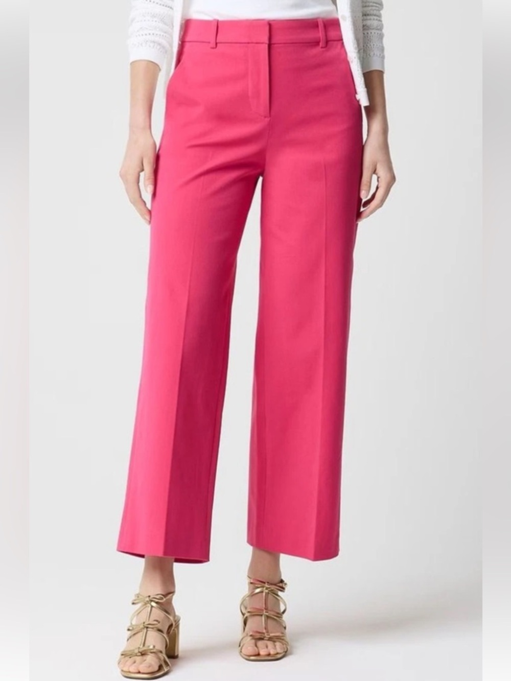 J Crew Factory High-Rise Wide-Leg Crop Pants - Pink